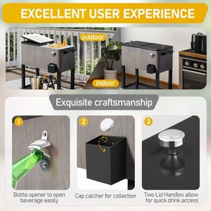 Contenitore Refrigerante per Bevande da Esterno da 80 Quarti, Grigio Effetto Legno, in Ferro con Ruote per Giardino, Terrazza e Patio - Product Image 1