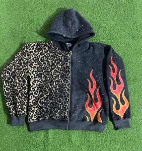 Sweat-shirts à capuche personnalisés en coton épais avec strass, imprimé camouflage guépard, fermeture éclair, respirants, en promotion, service OEM - Product Image 3