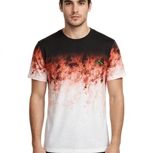 เสื้อยืดพิมพ์ลายไล่เฉดสีดำขาวแดงสไตล์สตรีทแวร์สำหรับผู้ชาย ผ้าคอตตอนเจอร์ซีย์ งานศิลปะสุดเท่ ผลิตตามสั่งจากโรงงาน ขายส่ง - Product Image 1