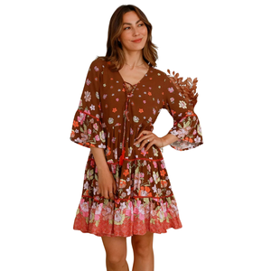 Robe courte à imprimé floral pour femme, robe à manches bouffantes - Product Image 1