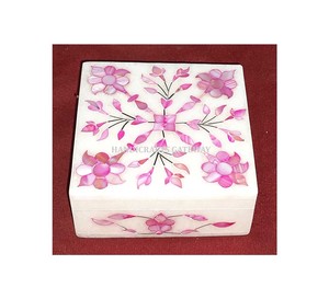 Beautiful Marble Inlay Blue And Pink Mother of Pearl Jewelry Boxes For Giveaway Marble Inlay Mop Box For Ramadan And <b>Eid</b> <b>Gifts</b> - Product Image 3