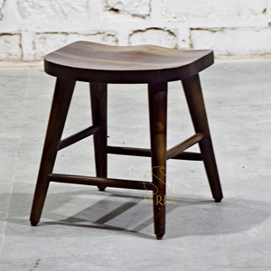 Farmhouse Style <b>Wooden</b> Backless <b>Stool</b> with Curved Seat and Fabric Upholstery Minimalist Design for Home Kitchen Dining - Product Image 1