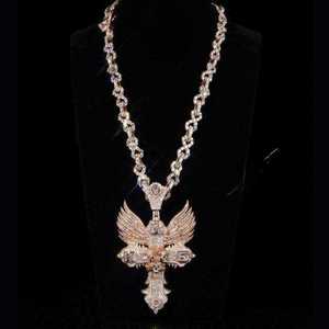 Silver & Rhodium Plated Moissanite Eagle Cross Charm Pendant Necklace <b>Iced</b> <b>Out</b> <b>Chain</b> Unisex Hip Hop Jewelry Custom Logo - Product Image 1