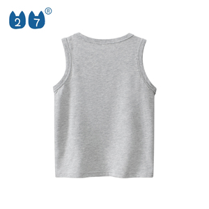 Débardeur en tricot gris pour homme, imprimé ours de dessin animé, col rond, style décontracté, respirant, 100 % coton - Product Image 2
