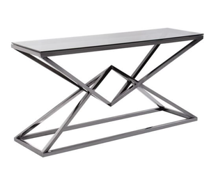 Mesa Consola Moderna de Acero Inoxidable con Tapa de Vidrio Templado, Estilo Minimalista para Entrada, Sala de Estar o Sofá - Product Image 1