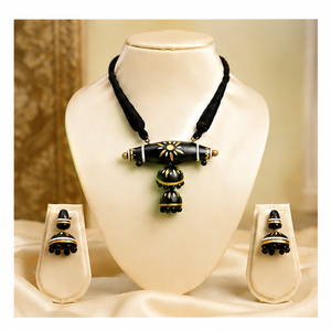 Black Gold Tone <b>Beaded</b> Necklace Set Resin Pendant Jewelry <b>Braided</b> Chain Matching Earrings for Women - Product Image 6