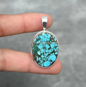 Hot Selling 925 Solid Silver Rectangle Turquoise <b>Pendant</b> <b>Fine</b> Women's <b>Necklace</b> with Gemstone Hot Selling Turquoise <b>Pendant</b> - Product Image 1