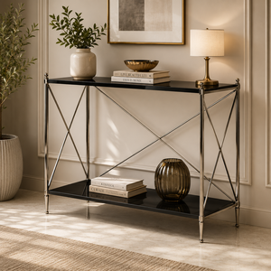 Table console ouverte Golden Luxe, design moderne et minimaliste, étagère de présentation, organisateur d'entrée peu encombrant - Product Image 4