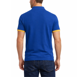 Polo Clásico Negro para Hombre, con Contraste en el Puño de la Manga Blanca, Corte Ajustado, Manga Corta, Estilo Casual Deportivo - Product Image 4