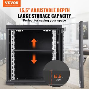 12U Wall-Mountable Network <strong>Server</strong> Cabinet 15.5'' Depth 200 Lbs Max Ground <strong>Load</strong> Capacity Locking Glass Door Side Panels for IT - Product Image 2