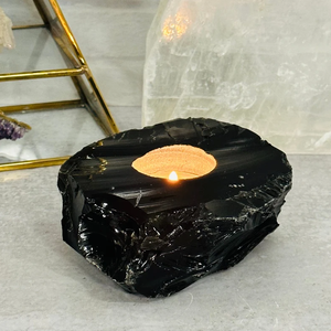 Crystal Stone Black Obsidian <b>Carved</b> Handmade Natural Stone <b>Candle</b> Holder Gemstone Agate Healing Wholesaler - Product Image 2