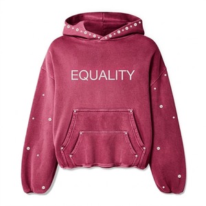Sudadera con capucha OEM personalizada extragrande con pedrería, lavado ácido, de forro polar grueso estilo vintage, proveedor mayorista directo de fábrica - Product Image 6