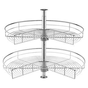 Organizzatore per Armadietto da Cucina a Forma di Reni da 28 Pollici, Cromato, Girevole a 360 Gradi, a 2 Livelli, Regolabile in Altezza, per Angoli Ciechi - Product Image 1