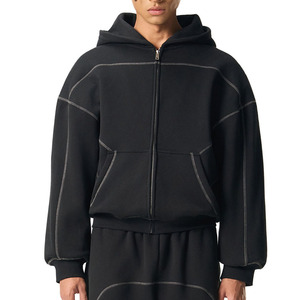 New Arrival Fashion Trend Black <b>Zip</b> <b>Hooded</b> Sweatshirt Contrast Stitching Thick Warm Fleece Fabric Comfortable Autumn Wear - Product Image 1