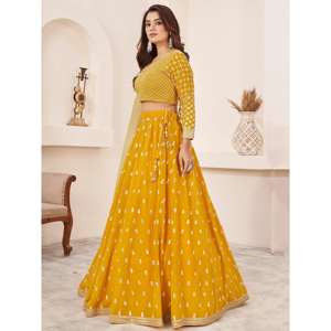 Magnifique Lehenga Choli jaune en Georgette semi-cousu avec Dupatta, orné d'un élégant travail de broderie pour mariages - Zeel Clothing - Product Image 5