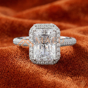 Luxury 925 Sterling <b>Silver</b> <b>Emerald</b> Cut Engagement <b>Ring</b> with Half Moon Side Stones Moissanite Diamond <b>Ring</b> for Women - Product Image 3