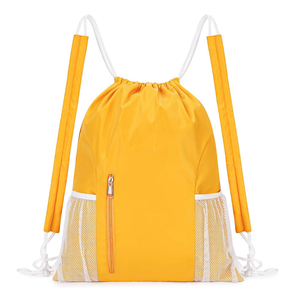 Custom Logo <b>Drawstring</b> <b>Backpack</b> With Mesh Side Pockets Front Zipper Pocket Waterproof Sports Gym Sack Bag Lightweight Polyester - Product Image 1
