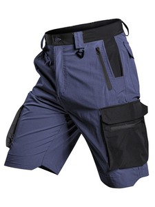 Shorts cargo noirs pour hommes, taille mi-haute, séchage rapide, en tissu Oxford, style workwear avec plusieurs poches et braguette zippée - Product Image 4