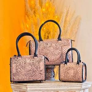 2026 New Design Luxury Sport Weekender Hand Tooled Florals Carved 100% Genuine Leather Water Proof Travel <b>Mini</b> Speedy Duffle Bag - Product Image 1