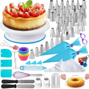 Kit di 100 Pezzi per Decorazione Torte, 48 Beccucci per Glassa, 20 Sacchetti Usa e Getta, 2 Giunti, 1 Set Girevole per Torte - Product Image 1