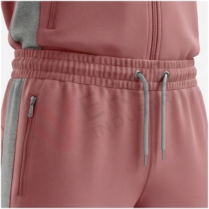 Unisex <b>Pink</b> <b>Tracksuit</b> <b>Set</b> Full Sleeve Stand Collar Zipper Front Color Blocking Side Pockets Breathable Casual Autumn Wear - Product Image 5