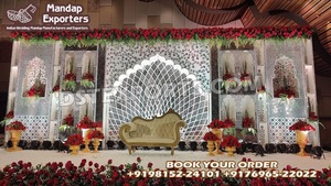 ซื้อกรอบกระจกทำมือสำหรับตกแต่งเวทีงานแต่งงานแบบมุกุฎราชวงศ์ ตกแต่งงานแต่งงานแบบมารวารีแบบดั้งเดิม กรอบกระจกสำหรับงานกลางแจ้ง - Product Image 4