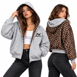 Nexfit Athletics Women's Oversized Heavyweight Winter Color Block <b>Leopard</b> <b>Print</b> Raglan Pullover <b>Hoodie</b> Pocket Cotton Fleece - Product Image 1