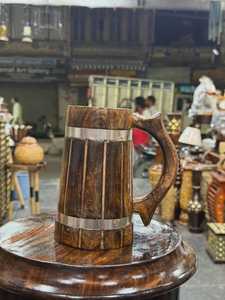 Jarra de Cerveza de Madera con Bandas Metálicas, Asa Hecha a Mano, Reutilizable, Estilo Moderno, Accesorio de Bar para Beber Cerveza, HASAN CRAFT Uttar Pradesh - Product Image 5