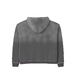 Oversized Hooded Sweatshirt Unisex <b>Rainbow</b> Rhinestone Zipper-Up Streetwear Regular Sleeve French Terry Knitted Breathable 300g - Product Image 3