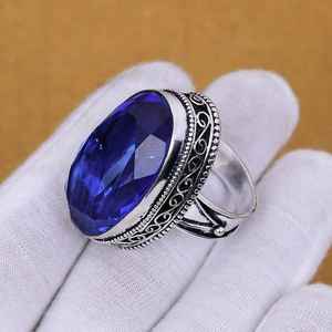 Anillo de Tanzanita y Cuarzo Hecho a Mano, Estilo Bohemio, Plata de Ley 925, Joyería con Piedras Preciosas Naturales, Anillo para Mujer, Venta al Por Mayor - Product Image 3