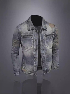 Best Quality <b>Men's</b> Distressed Denim <b>Jacket</b> Embroidered Sleeves Vintage Acid Wash Button Down Jean <b>Trucker</b> <b>Jacket</b> Coat OEM - Product Image 4