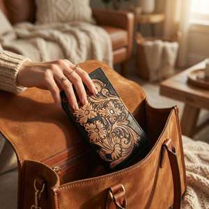 Nueva Cartera Larga de Cuero 100% Genuino para Mujer, Diseño Vintage con Cierre de Botón, Lujosa, Impermeable y con Bloqueo RFID - Product Image 5