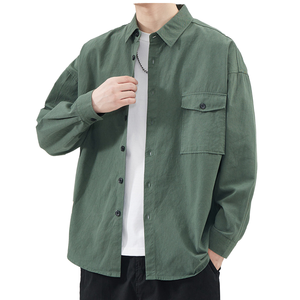 Camisa de Hombre de Verano, Transpirable, de Lino y Algodón, Satén, Lisa, de Manga Larga, Casual, Antiarrugas, con Cuello Camisero, 160g - Product Image 4