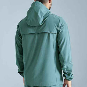 Survêtement à capuche pour homme, couleur turquoise, fermeture éclair intégrale, polyester léger, vêtements de sport décontractés, coupe régulière, poches latérales, saison printemps - Product Image 3