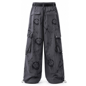 Gothic Wide Leg Cargo Pants Mid Waist Loose Fit Denim Eco-Friendly Quick Dry Solid Pattern Metal Ring Decoration Men's Autumn - Product Image 3