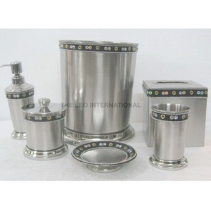 Fully Handcrafted Metal 9-Piece Luxury Bathroom Accessory <b>Set</b> with Soap Dispenser Tumbler Tissue Box Dustproof Items - Product Image 6