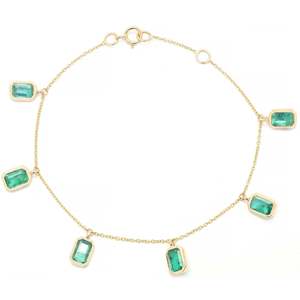 NOVA Women's 18K <b>Gold</b> Bezel Setting Octagon Emerald Cut Diamond Charm Bracelet with Freshwater Pearl for Everyday Wear - Product Image 1