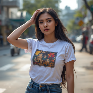 Camiseta de Mujer Estilo Vietnamita, Algodón Casual con Estampado Cultural, Personalización OEM ODM - Product Image 1