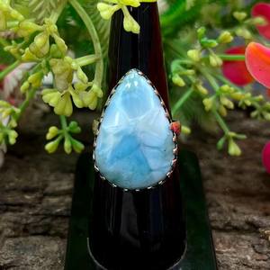 Anillo de Piedra Preciosa Larimar Raro, Corte Ovalado, Plata de Ley 925, Estilo Bohemio, Hecho a Mano, Certificado IGI, Todas las Tallas, Regalo para Ella - Product Image 1