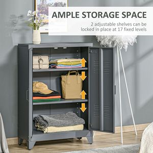 Armoire de rangement industrielle en acier gris à 2 niveaux avec étagères réglables, organisateur métallique pour la maison, le bureau et le salon - Product Image 4