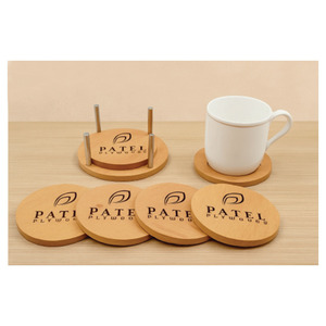 Natural Wood Personalized Printing Cup Coaster Set for Modern Home Office Table Decor-Back to School & <b>Graduation</b> - Product Image 1