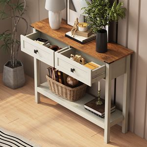 Consolle in Stile Rustico con 2 Cassetti per Ingresso, Tavolo Laterale Rustico con Ripiano Inferiore, Tavoli Consolle - Product Image 5