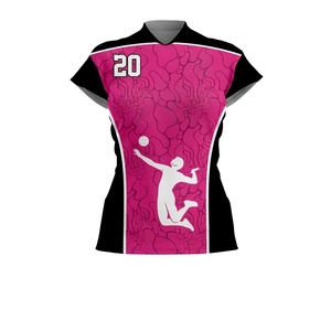 Maillot de volley-ball unisexe rose numéro 20, sublimé, col rond, manches courtes, respirant, anti-humidité, uniforme personnalisé - Product Image 4