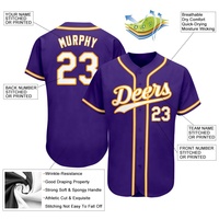 Jersey Baseball Ungu Custom Tim 00 Sablon Layar Unisex Dewasa Lengan Pendek Bahan Polyester Bernapas Jersey Tim Baseball
