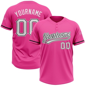 Venta al por mayor directa de la industria: Jersey de softbol unisex personalizado rosa, blanco y negro de dos botones, el más vendido - Product Image 1