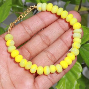 Peruvian Yellow Opal Smooth Rondelle <b>Beads</b> <b>Bracelet</b> 8 To 9mm Opal Beaded <b>Bracelet</b> Natural Opal Stone Jewelry For Women Best Rate - Product Image 6