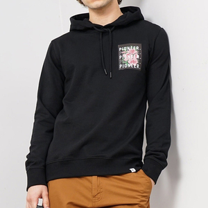 Sweat-shirt à capuche noir pour homme, en coton tricoté, coupe classique, avec logo imprimé sur le devant, style décontracté d'automne - Product Image 2