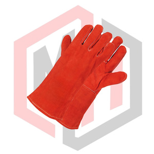 Red <b>Fire</b> Resistant Leather Cow Split Welding Gloves Heavy Duty Industrial Firefighter Safety Gloves Anti-static Breathable - Product Image 2