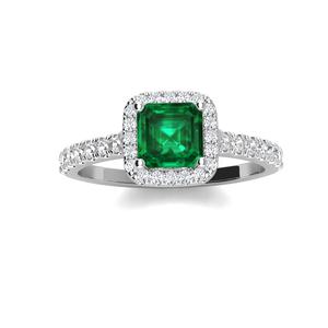 Anillo de compromiso de Plata de Ley 925 con gema de laboratorio para mujer, joyería de piedra, Esmeralda Vintage, Halo cuadrado - Product Image 2