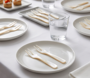 Ensemble de fourchettes minimalistes en nacre réutilisables, finition mate, couleur blanche, pour la maison et la cuisine - Product Image 4